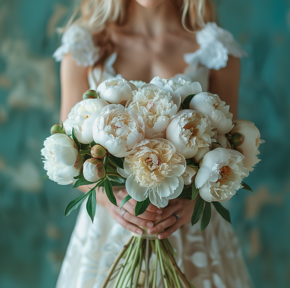 
                  
                    Wedding bouquet of white peonies
                  
                