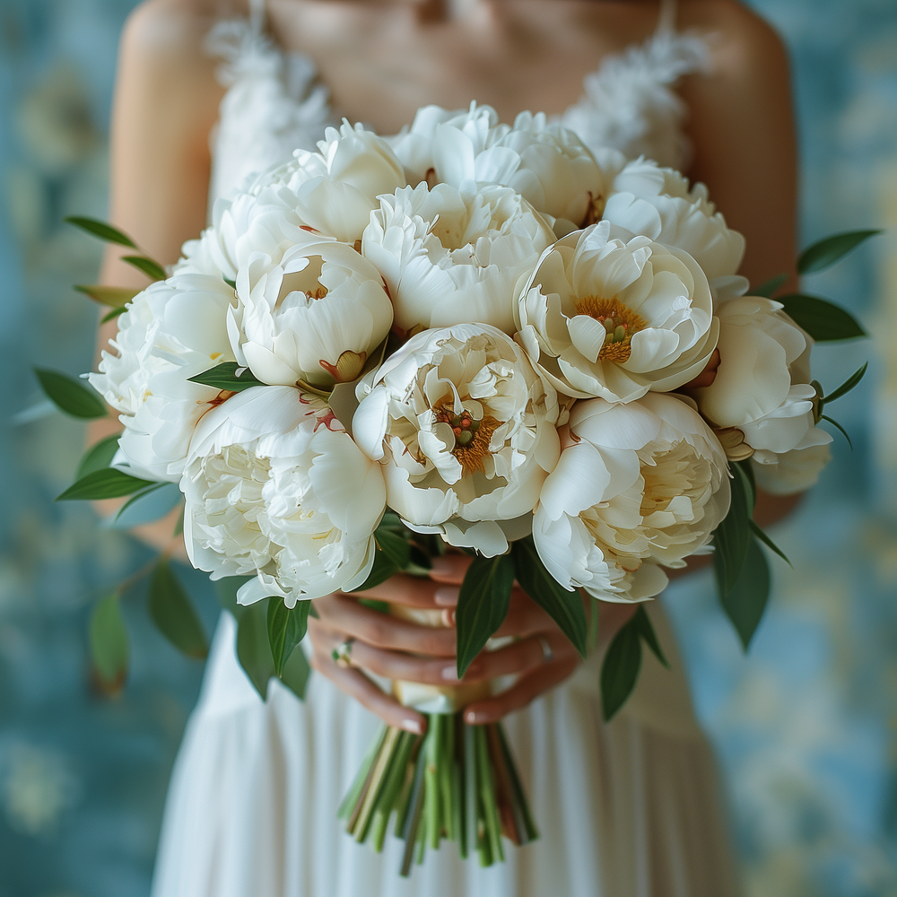 Wedding bouquet of white peonies