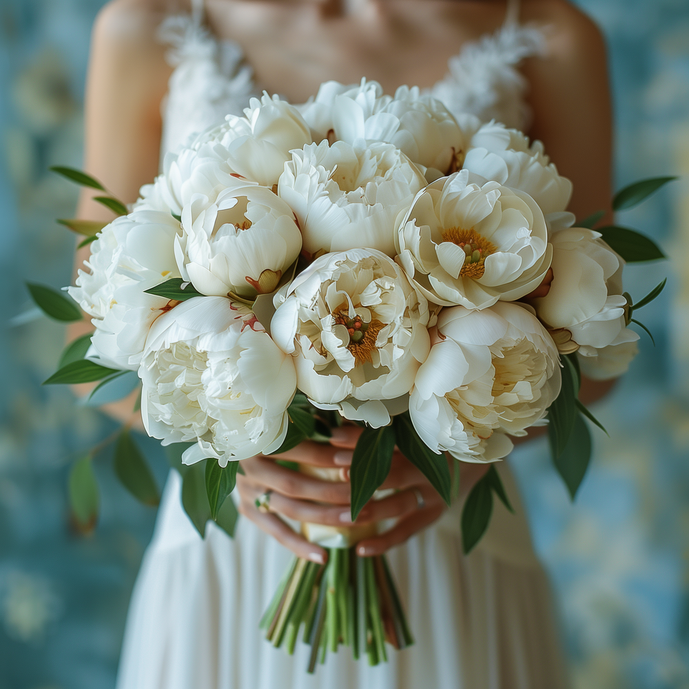 
                  
                    Wedding bouquet of white peonies
                  
                