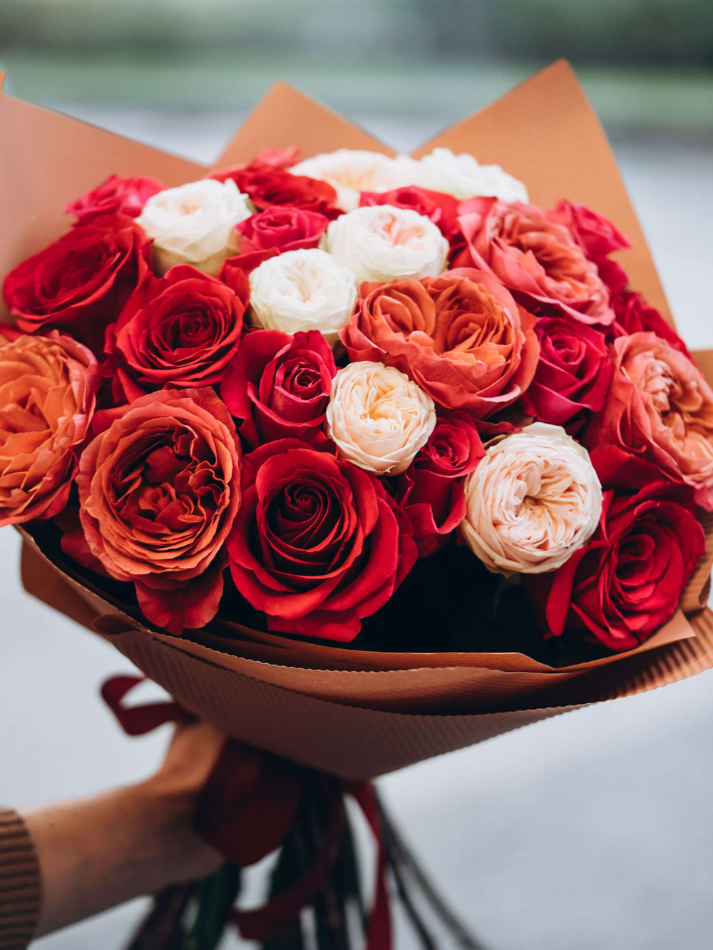 Colorful mix of roses and peony roses 